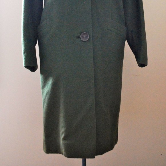 Classic Olive/Army Green Wool Coat w/ Fur Collar - Picture 4 of 7